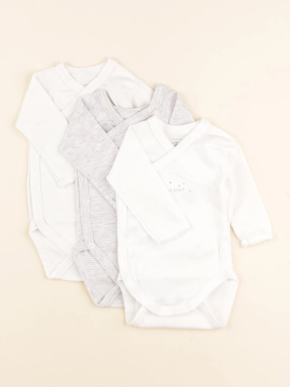 Petit Bateau - lot de 3 bodies en coton blanc, gris - 1 mois