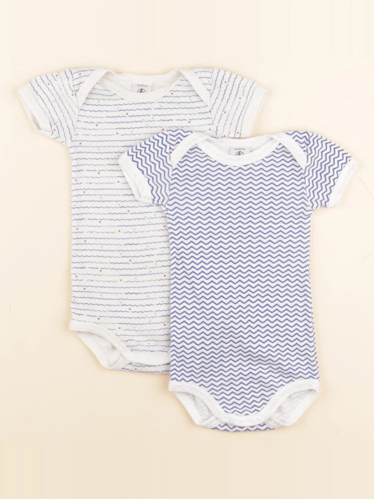 Petit Bateau - lot de 2 bodies en coton blanc, bleu - 6 mois