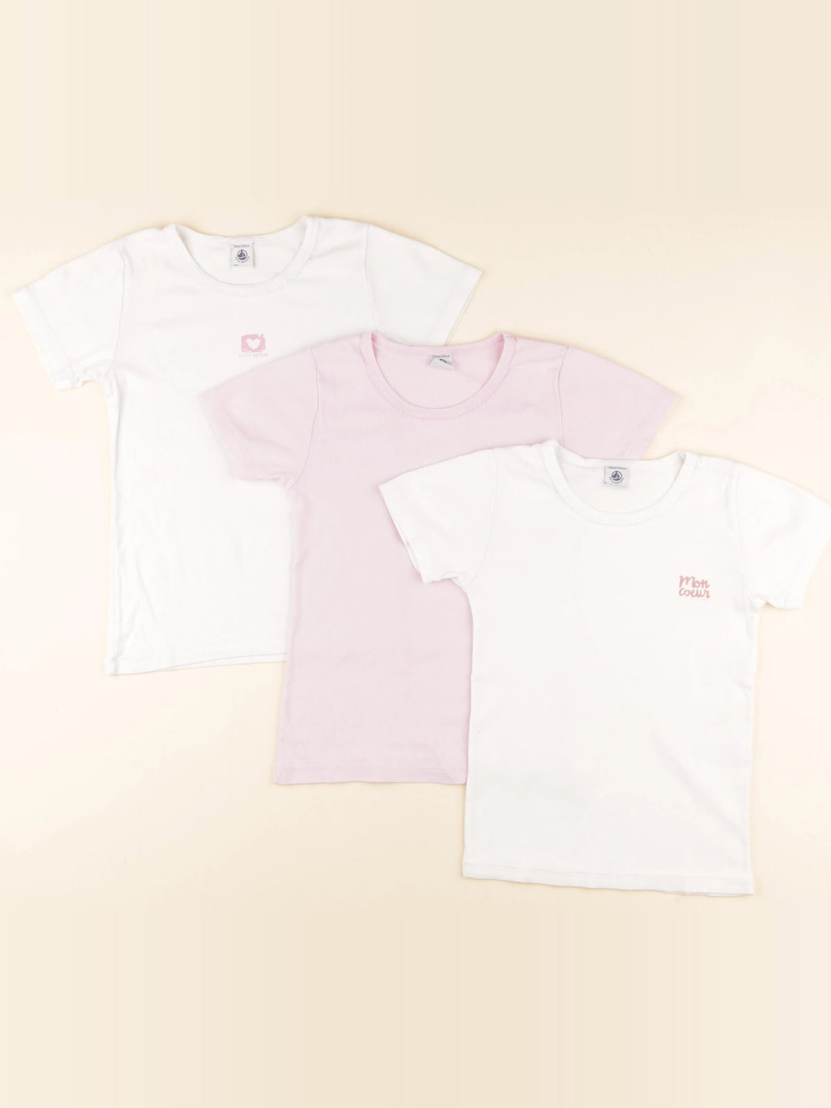 Petit Bateau - lot de 3 maillots de corps blanc, rose - 10 ans