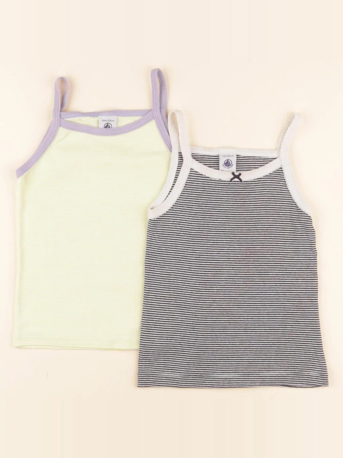 Petit Bateau - lot de 2 maillots de corps violet, jaune - 4 ans