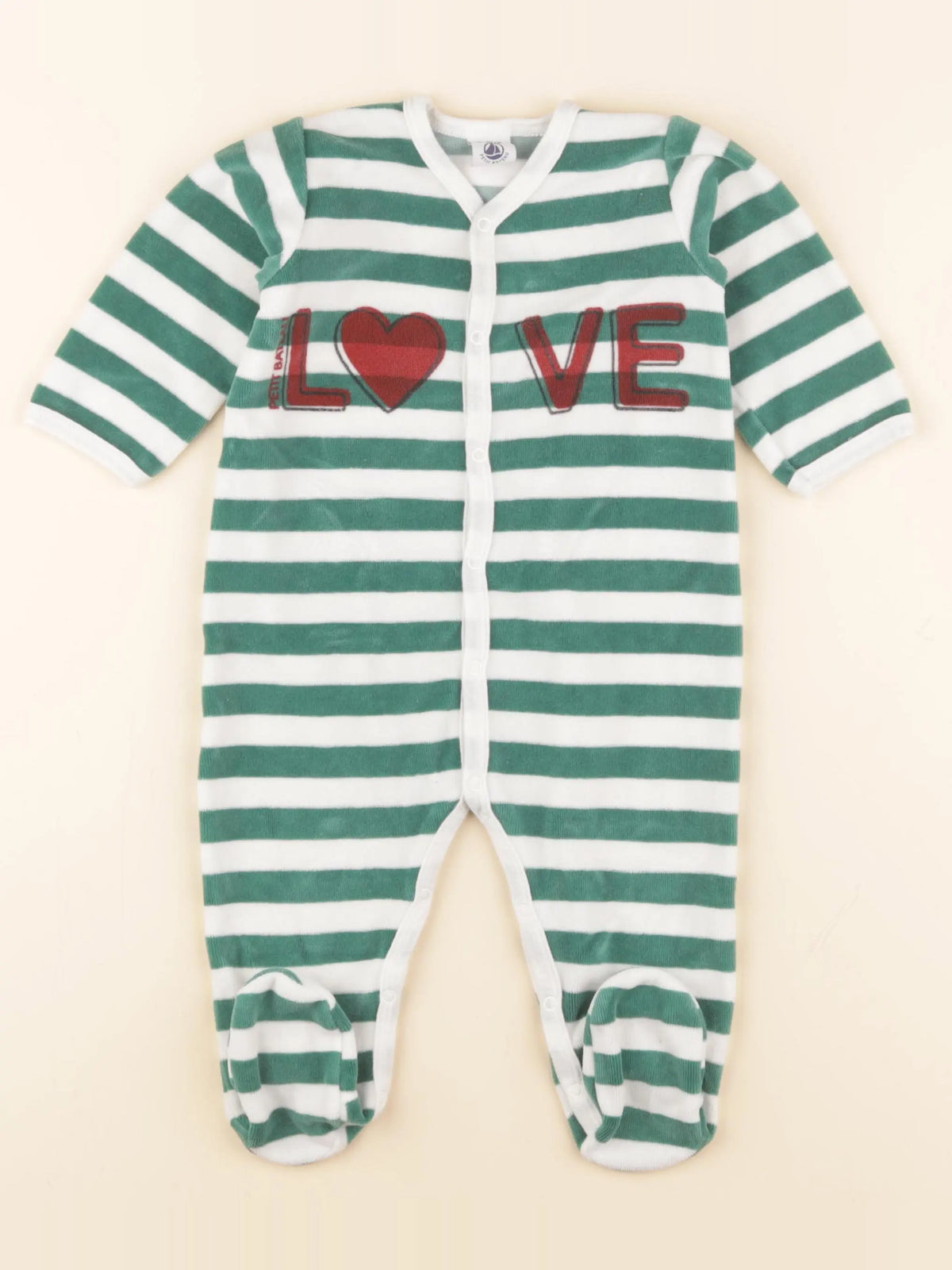 Petit Bateau - pyjama velours vert - 12 mois