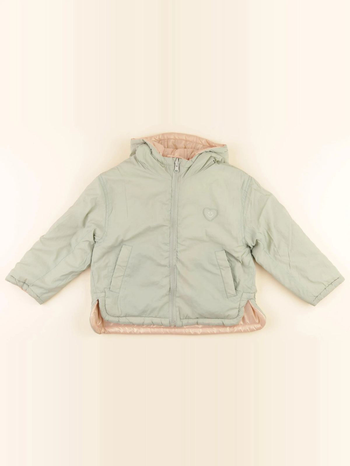 Vertbaudet - veste réversible, doublé vert, rose - 7 ans