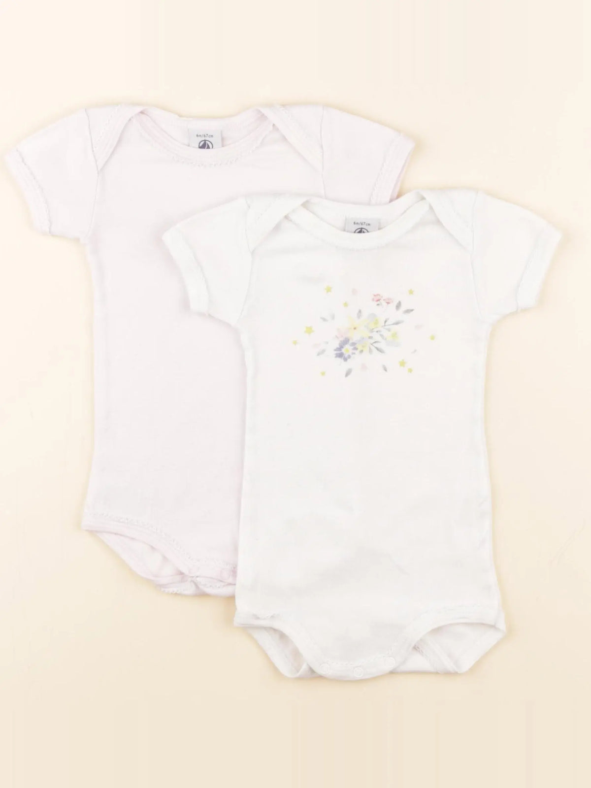 Petit Bateau - lot de 2 bodies en coton blanc, rose - 6 mois