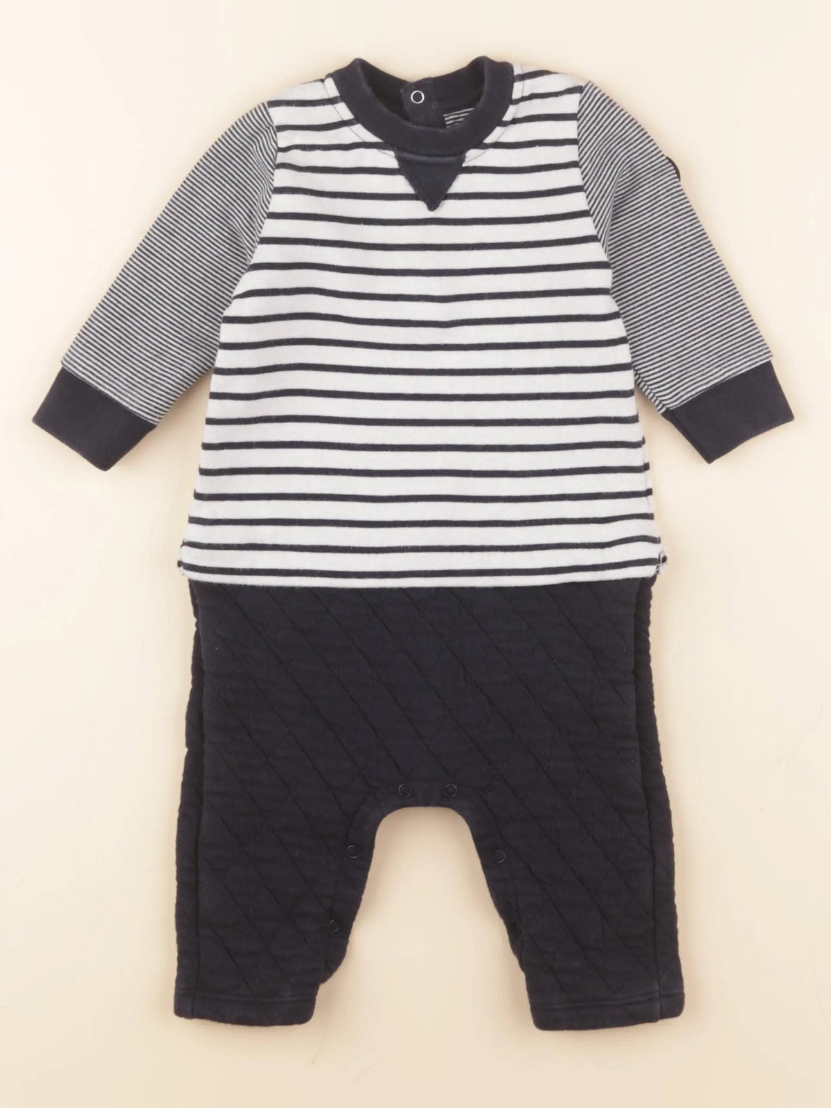 Petit Bateau - combinaison bleu, blanc - 6 mois