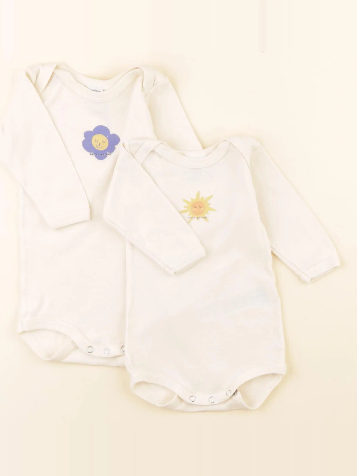 Petit Bateau - lot de 2 bodies en coton beige - 3 mois