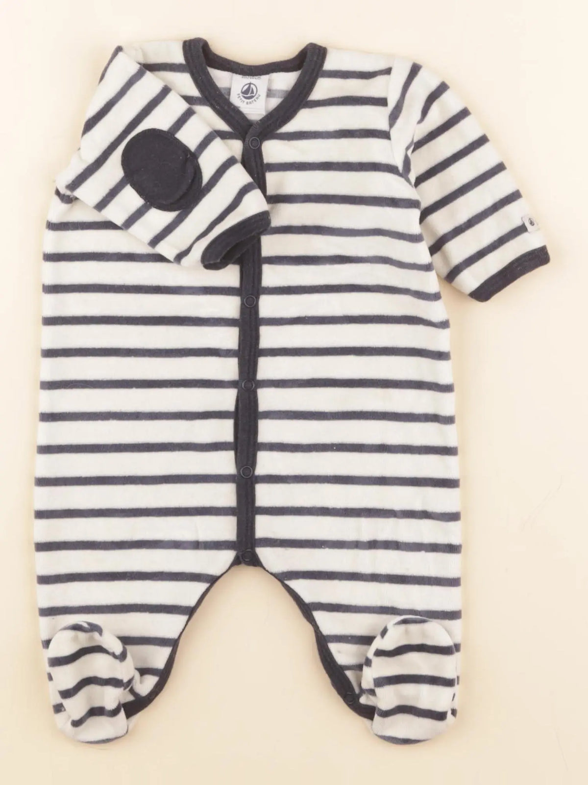 Petit Bateau - pyjama velours blanc, bleu - 3 mois