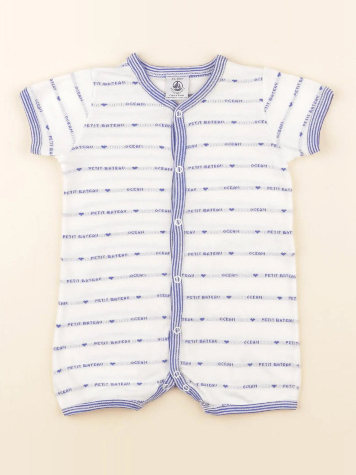 Petit Bateau - pyjama coton blanc, bleu - 3 mois