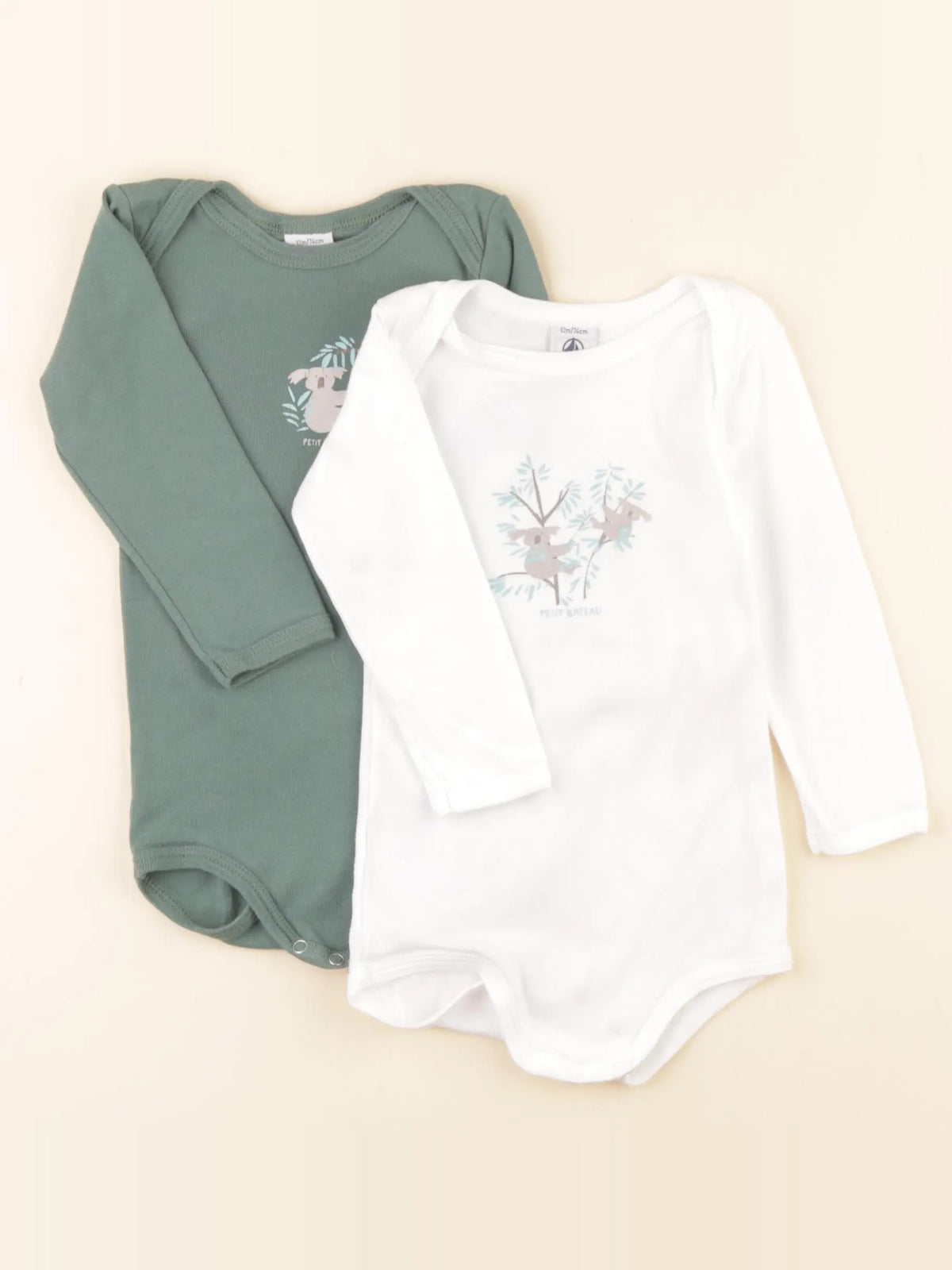 Petit Bateau - lot de 2 bodies en coton vert, blanc - 12 mois