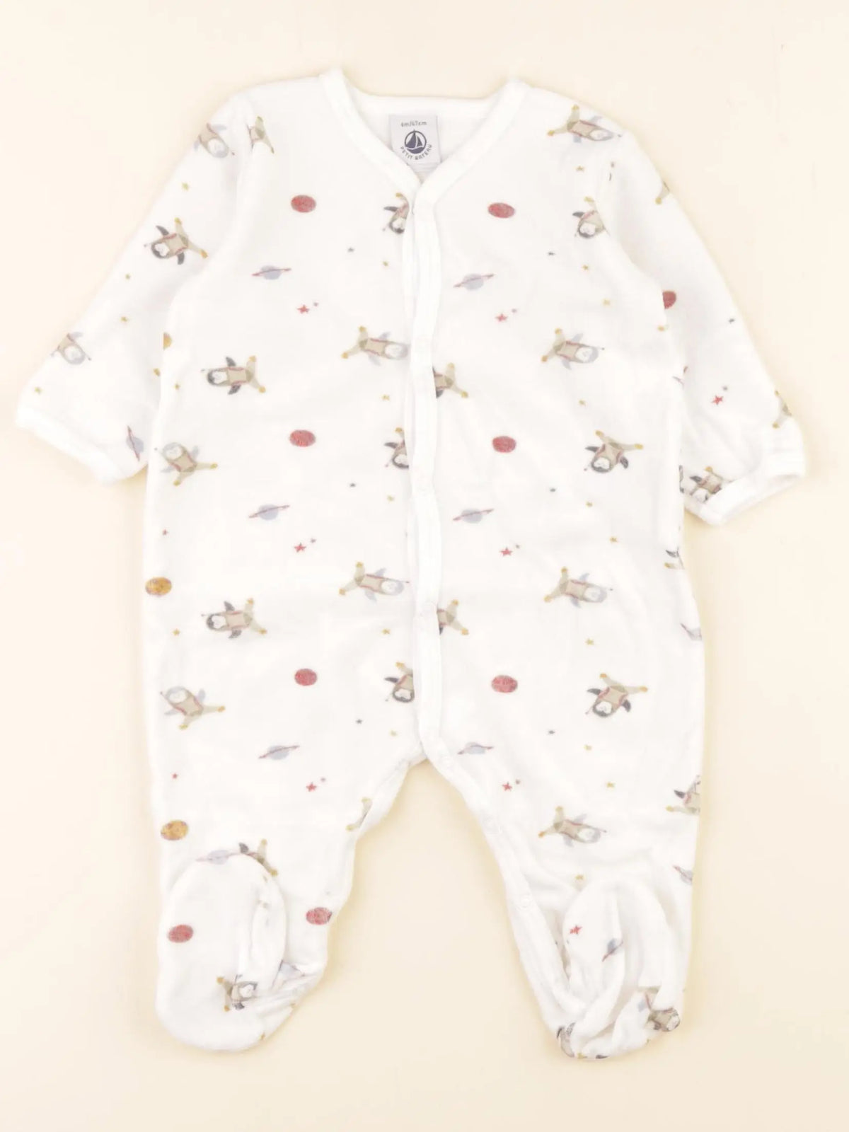 Petit Bateau - pyjama velours blanc - 6 mois
