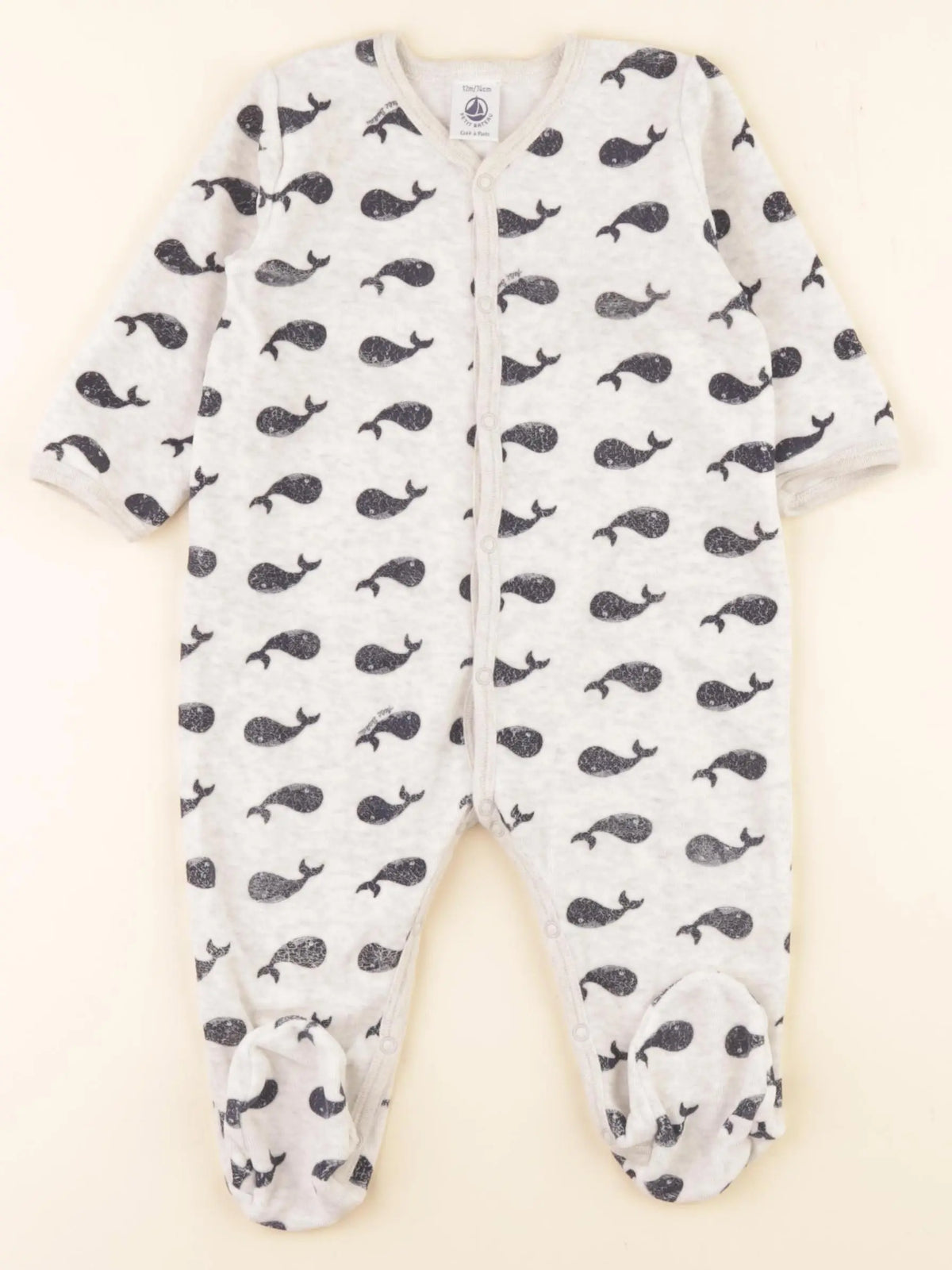 Petit Bateau - pyjama velours beige, bleu - 12 mois