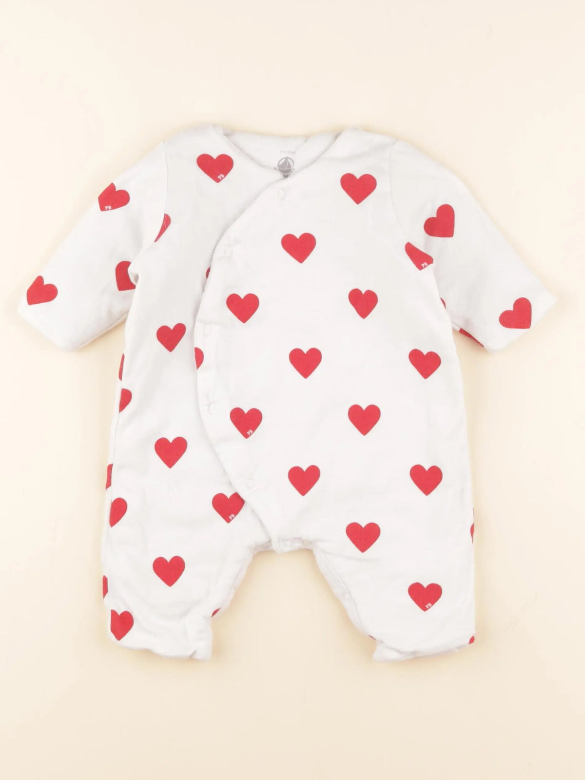 Petit Bateau - combinaison doublé blanc, rouge - 3 mois