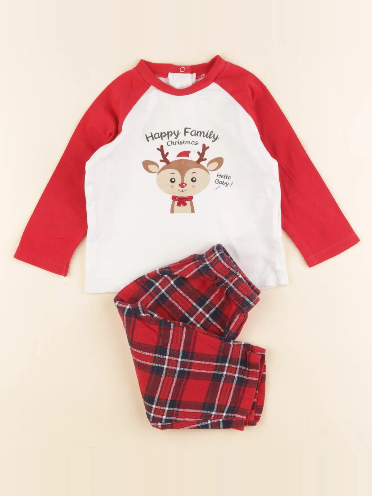 Vertbaudet - pyjama coton rouge, blanc - 12 mois