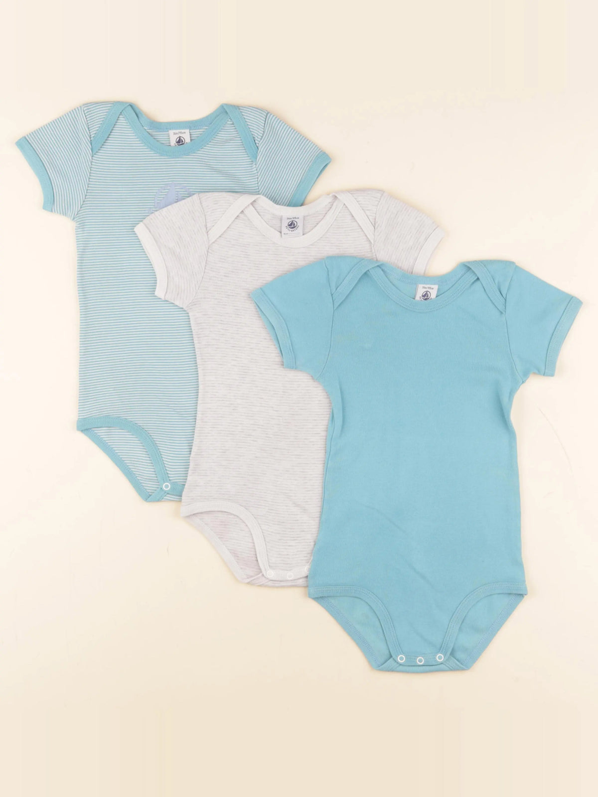 Petit Bateau - lot de 3 bodies en coton bleu, gris - 36 mois