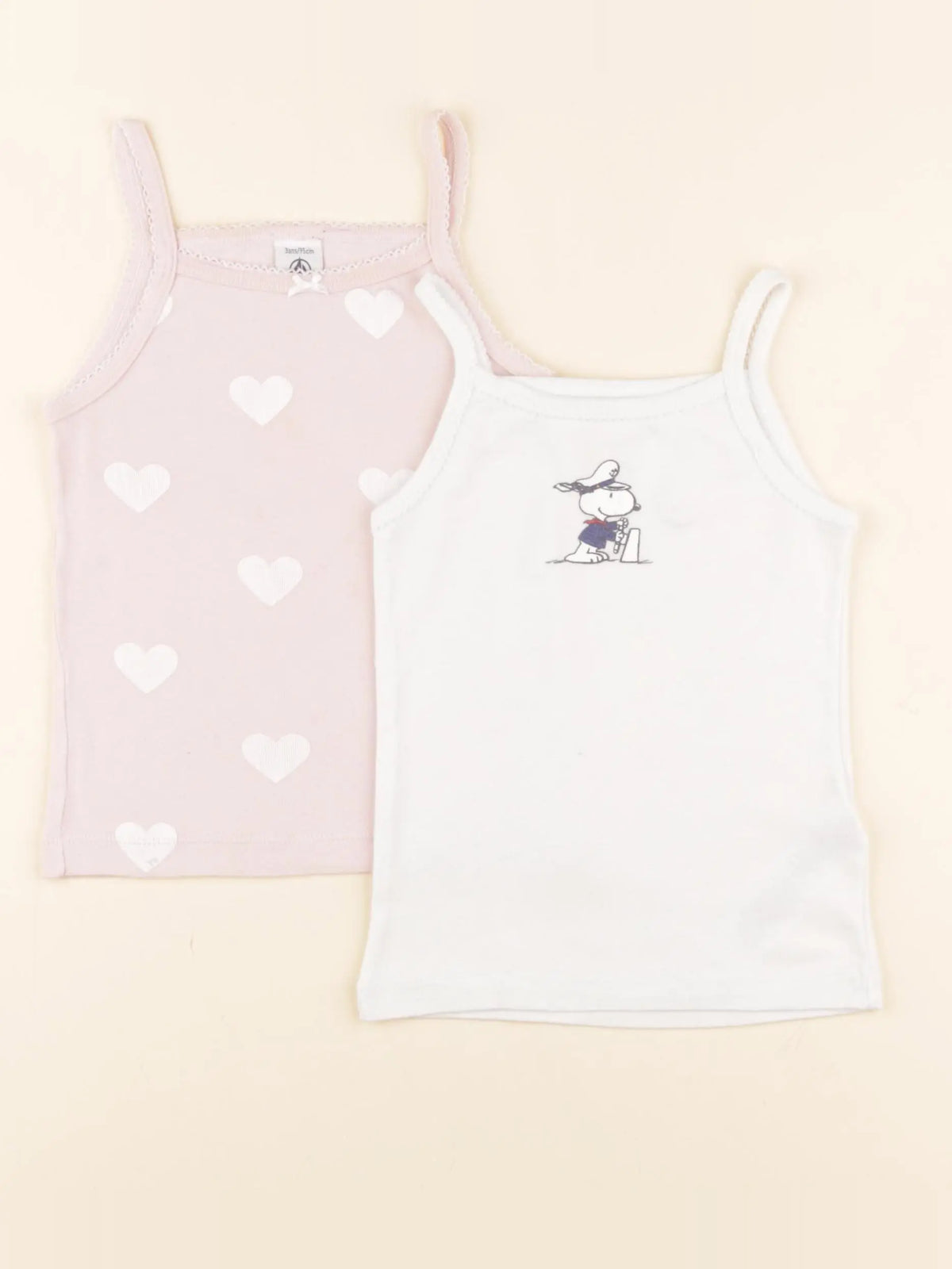 Petit Bateau - lot de 2 maillots de corps blanc, rose - 3 ans