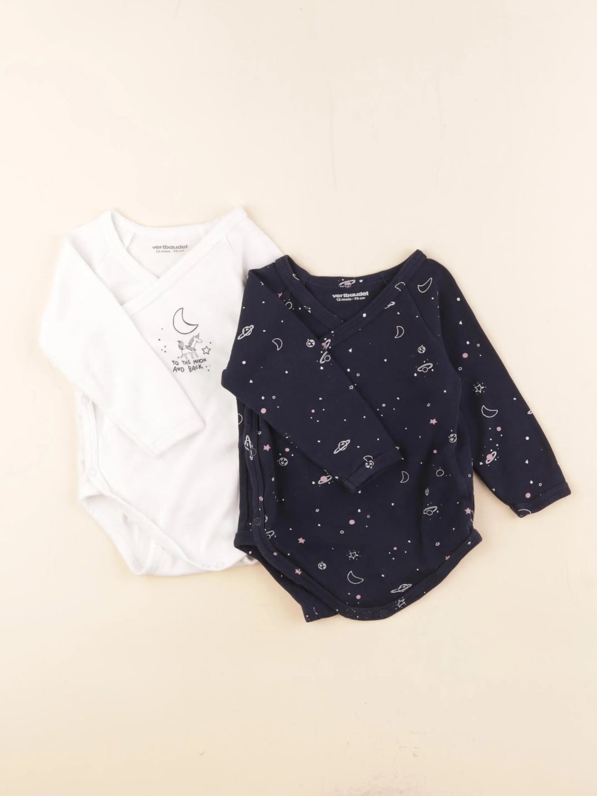 Vertbaudet - lot de 2 bodies en coton blanc, bleu - 12 mois