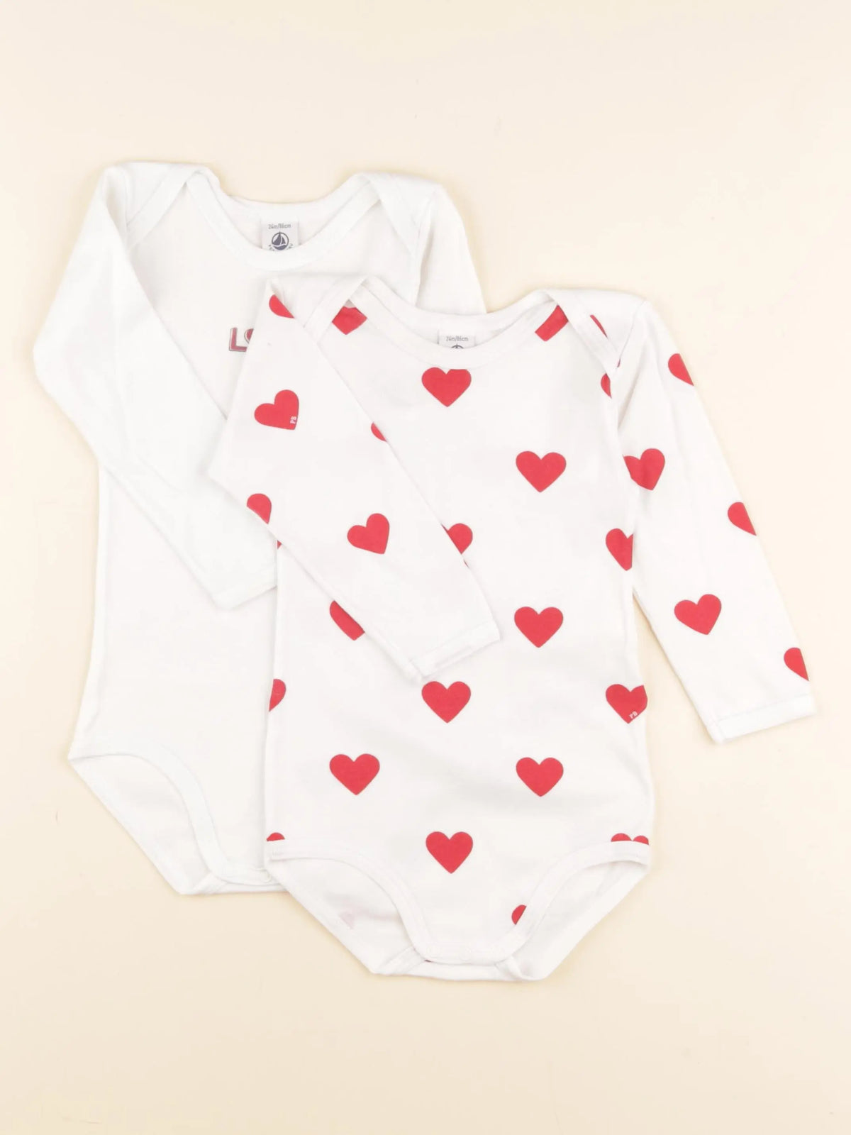 Petit Bateau - lot de 2 bodies en coton blanc, rouge - 24 mois