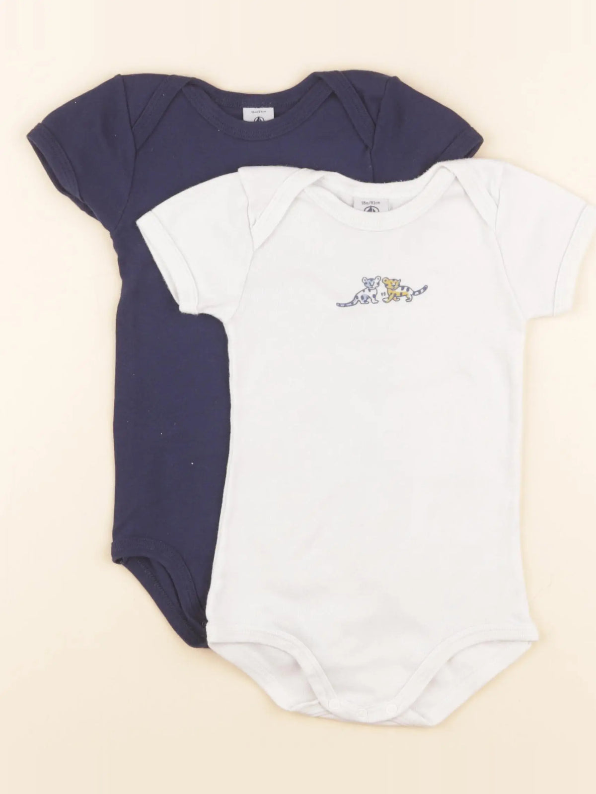 Petit Bateau - lot de 2 bodies en coton blanc, bleu - 18 mois