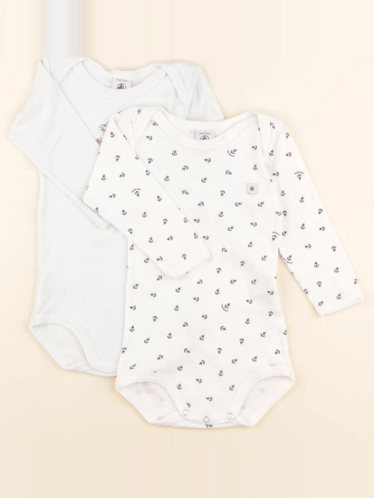 Petit Bateau - lot de 2 bodies en coton blanc, bleu - 12 mois