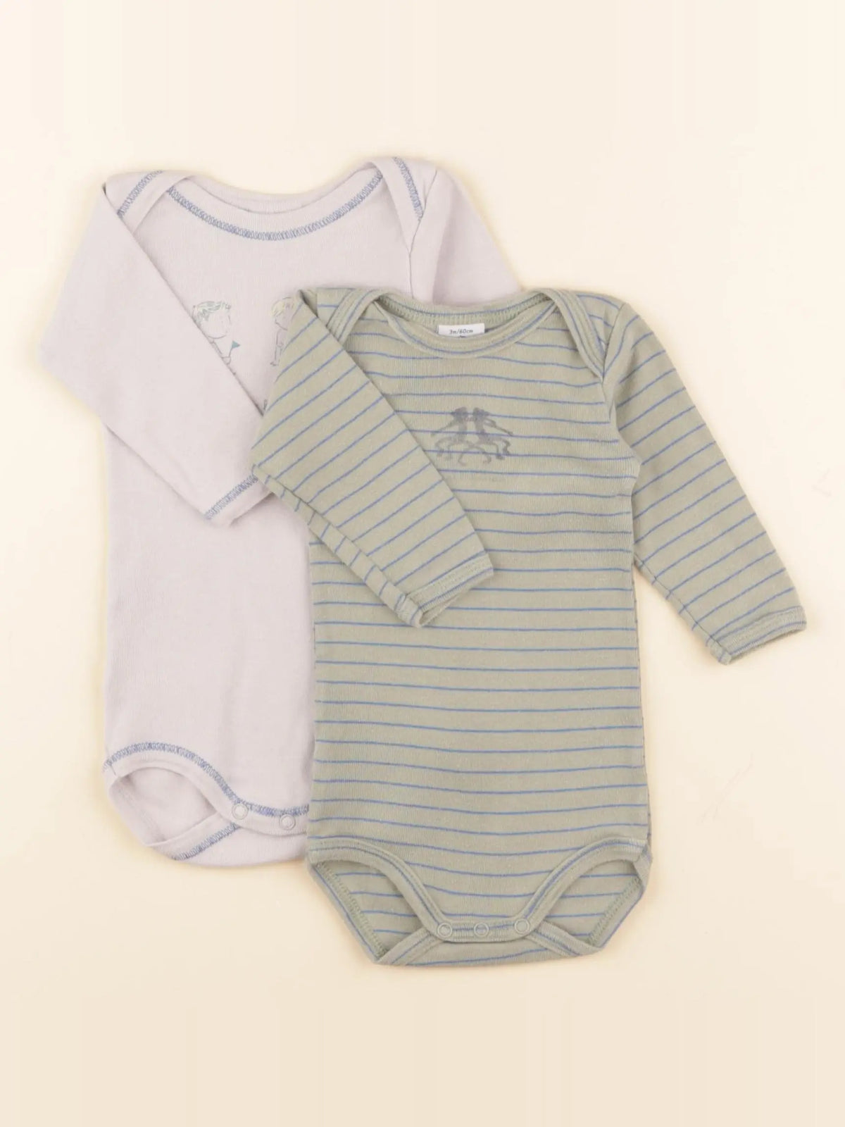 Petit Bateau - lot de 2 bodies en coton gris, vert - 3 mois