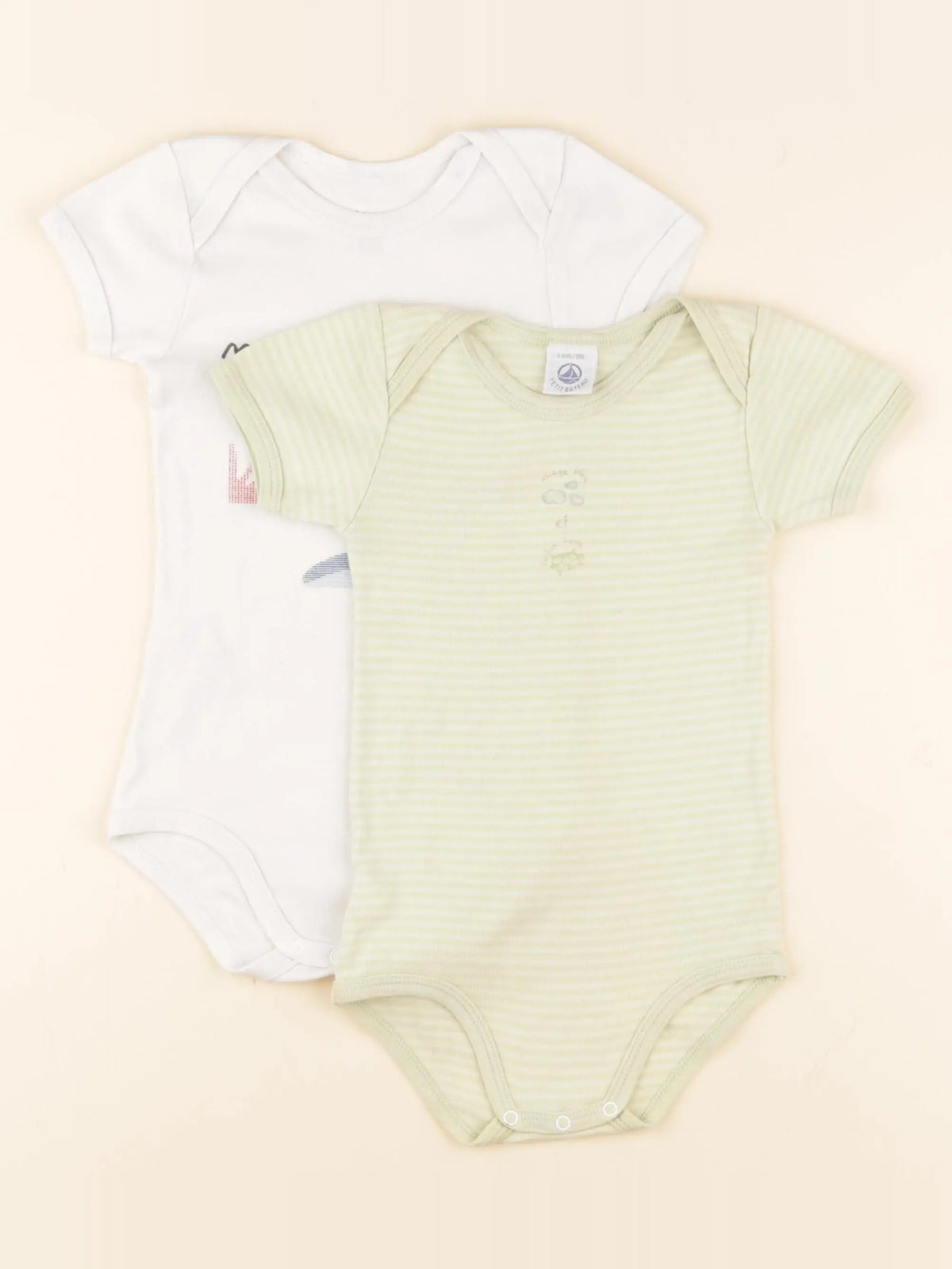 Petit Bateau - lot de 2 bodies en coton blanc, vert - 2 ans