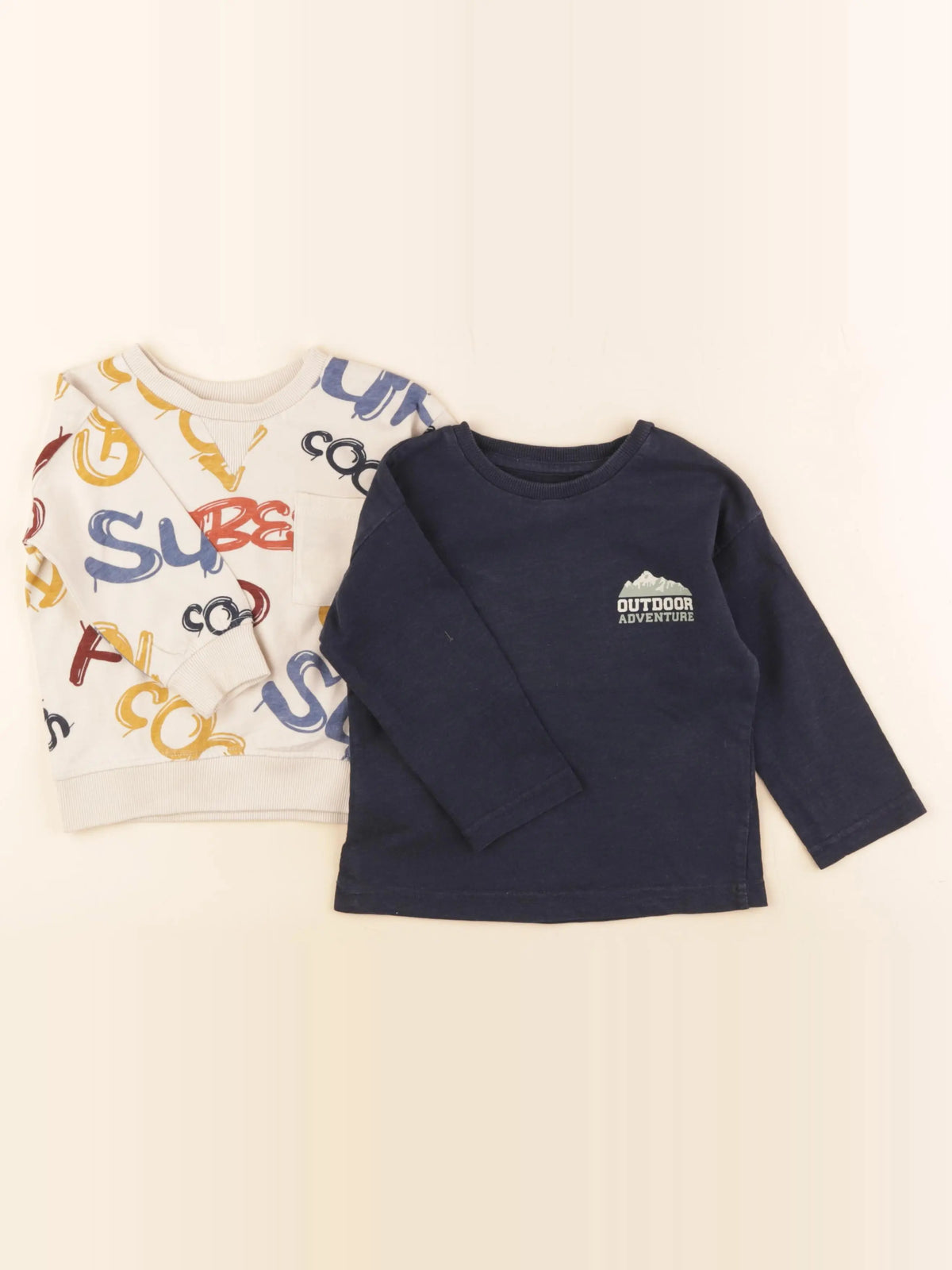 Vertbaudet - lot de 2 tee-shirts imprimé au dos bleu, beige - 2 ans