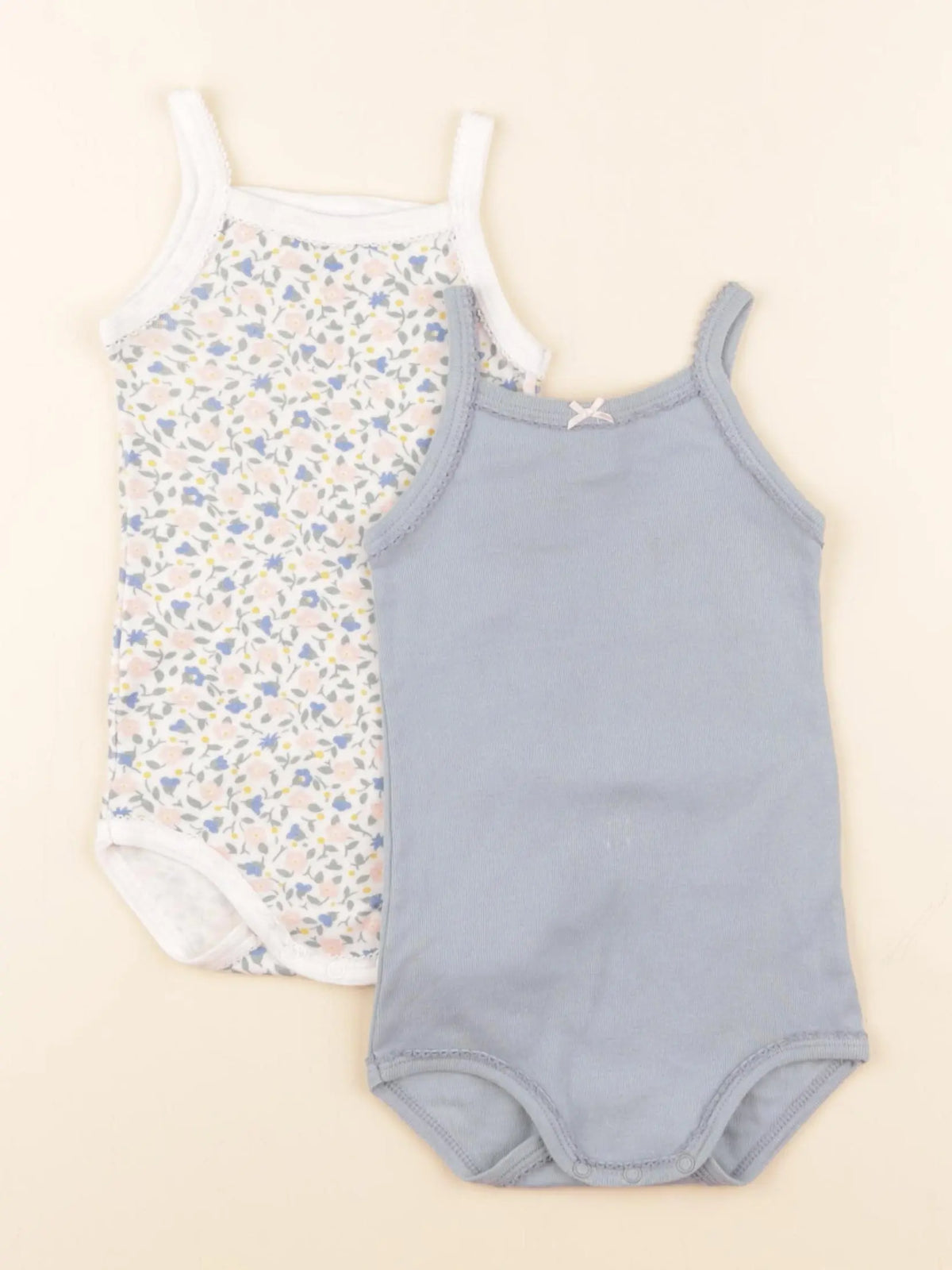 Petit Bateau - lot de 2 bodies en coton blanc, bleu - 12 mois
