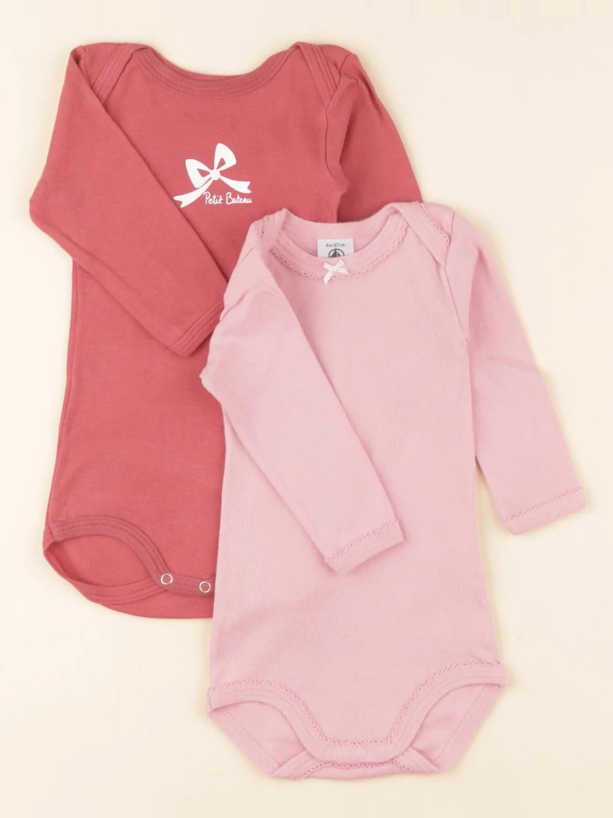 Petit Bateau - lot de 2 bodies en coton rose - 6 mois