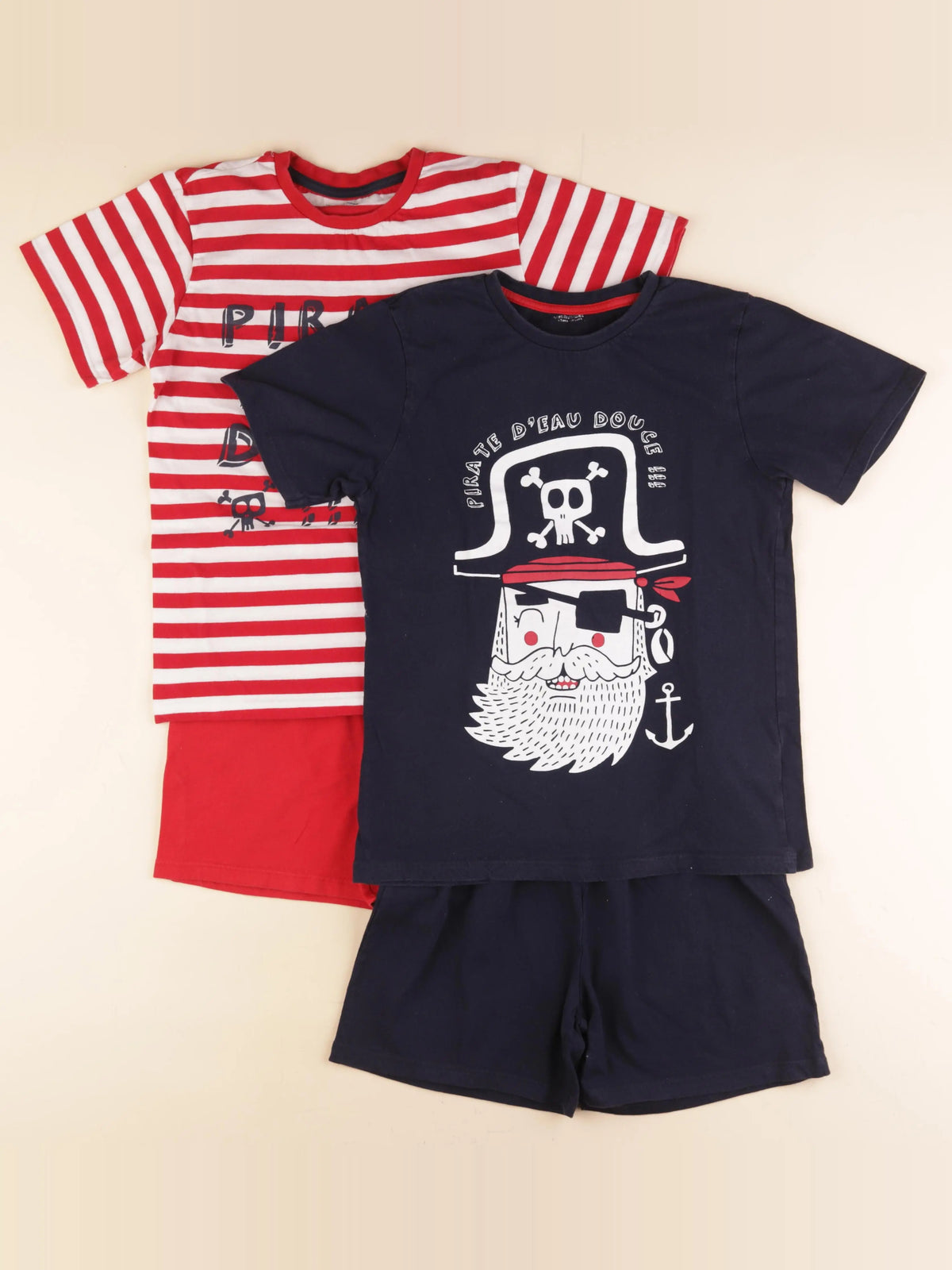 Vertbaudet - lot de 2 pyjamas coton bleu, rouge - 12 ans
