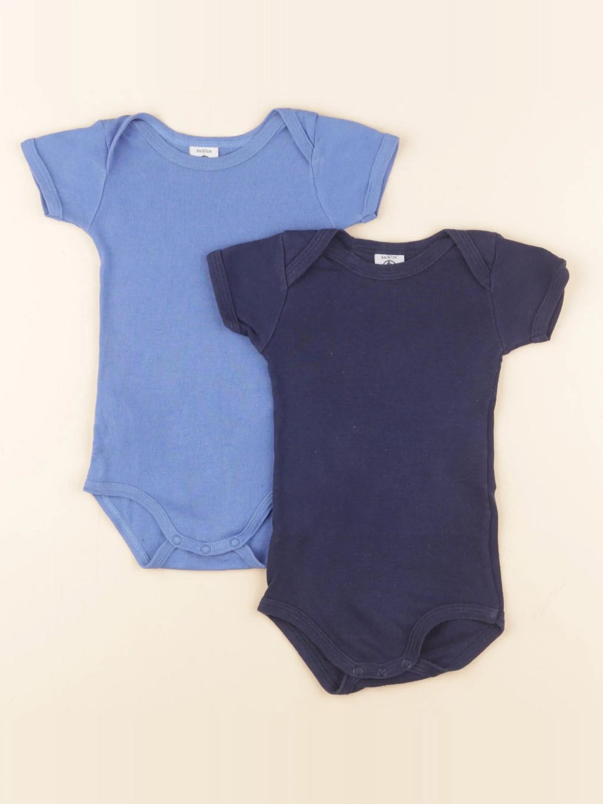 Petit Bateau - lot de 2 bodies en coton bleu - 6 mois