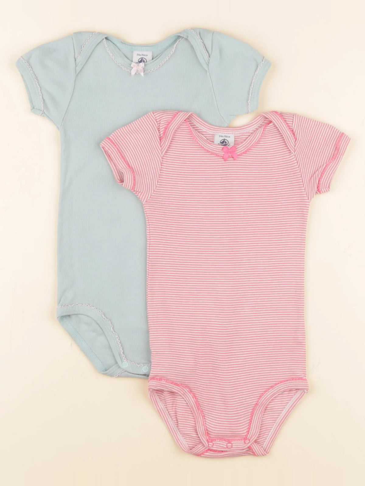 Petit Bateau - lot de 2 bodies en coton vert, rose - 24 mois