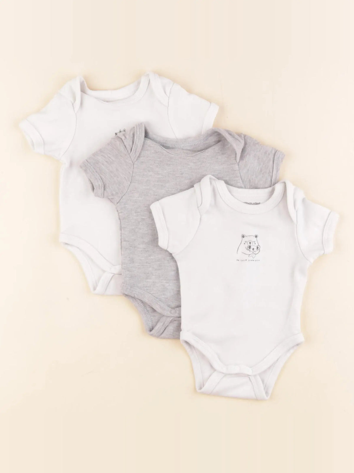 Vertbaudet - lot de 3 bodies en coton blanc, gris - 1 mois
