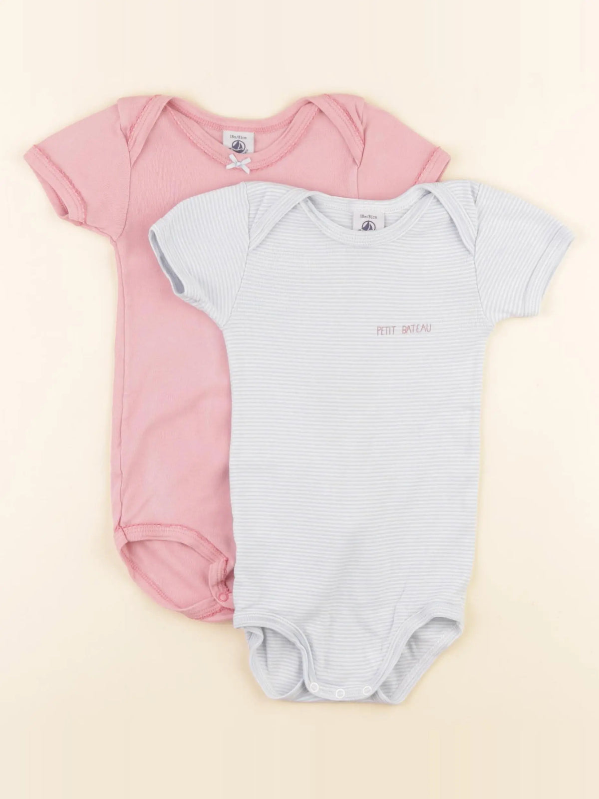 Petit Bateau - lot de 2 bodies en coton rose, bleu - 18 mois