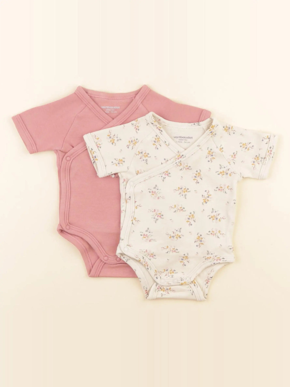 Vertbaudet - lot de 2 bodies en coton multicolore - 1 mois