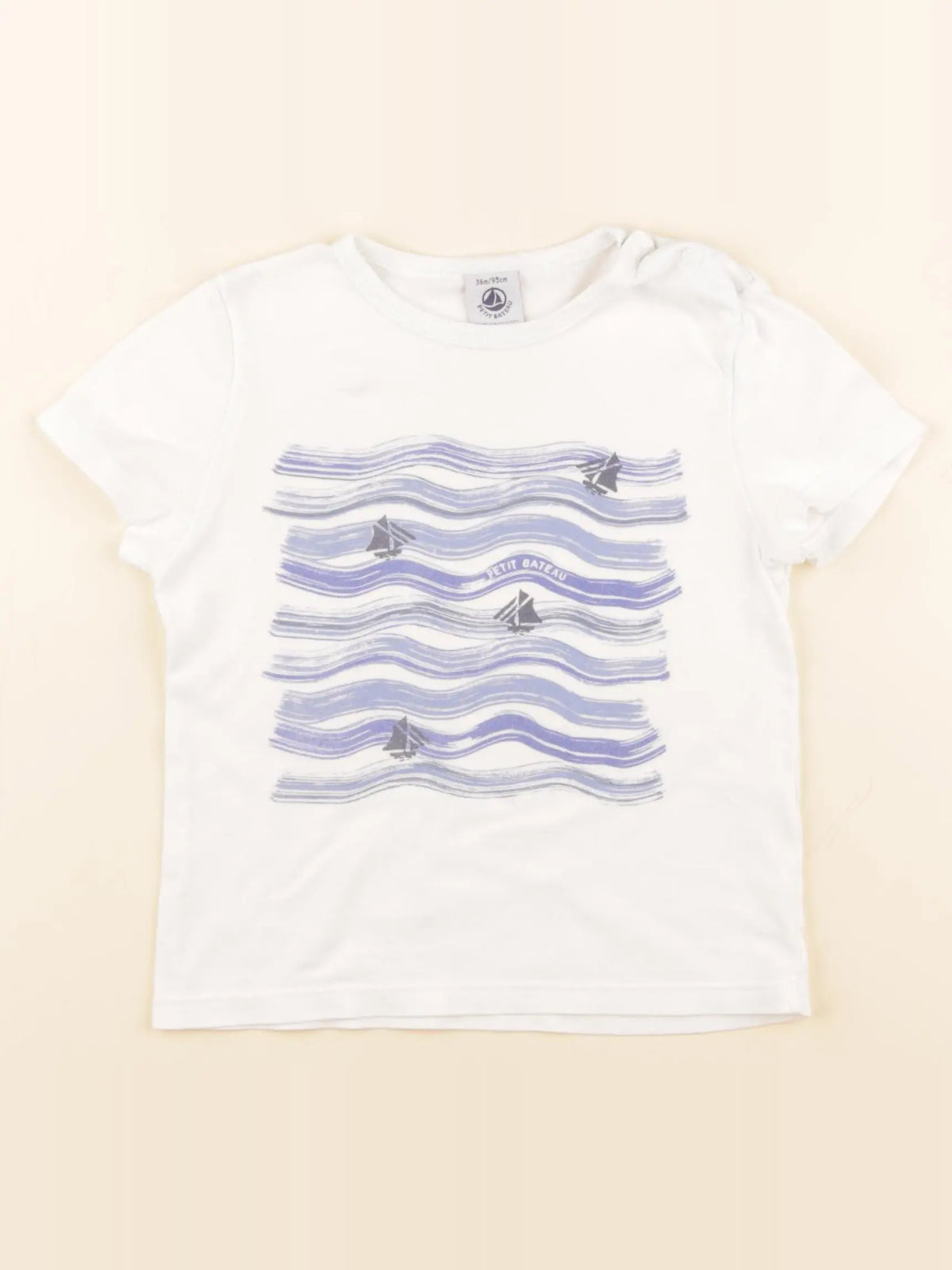 Petit Bateau - tee-shirt blanc, bleu - 36 mois