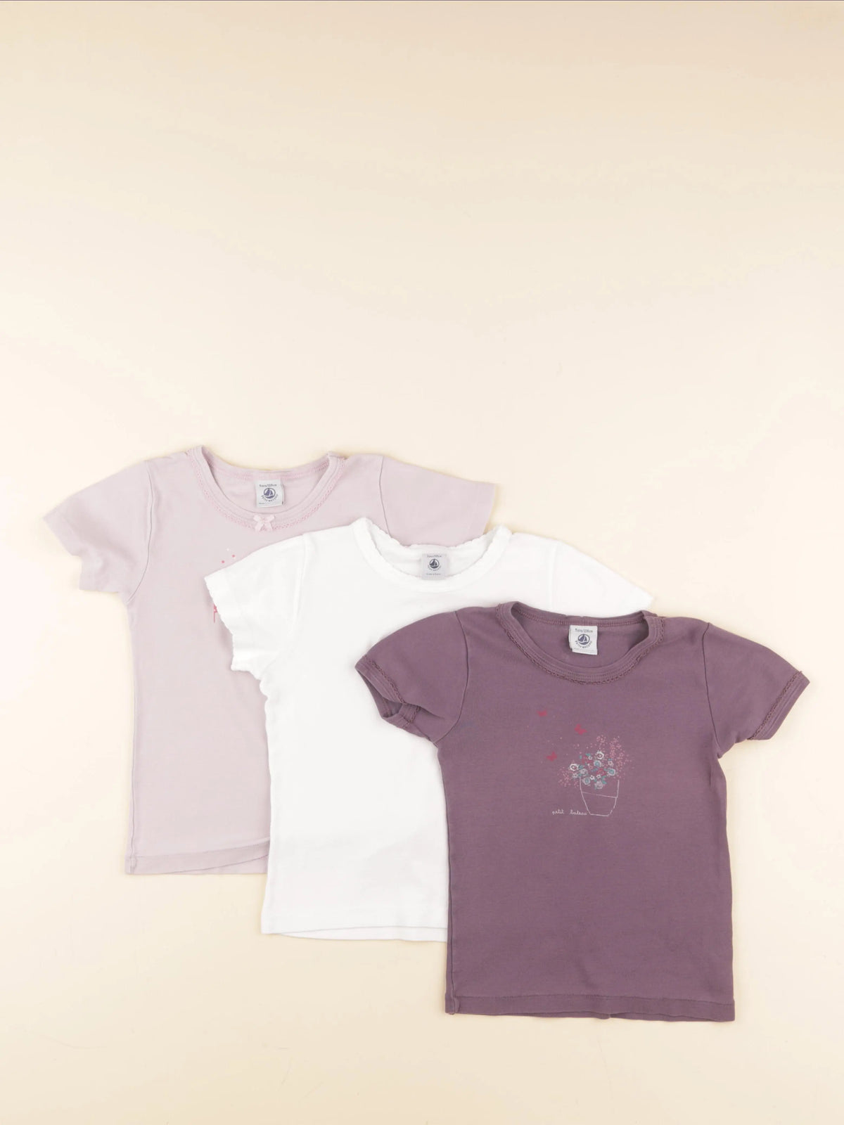 Petit Bateau - lot de 3 maillots de corps violet, blanc - 5 ans