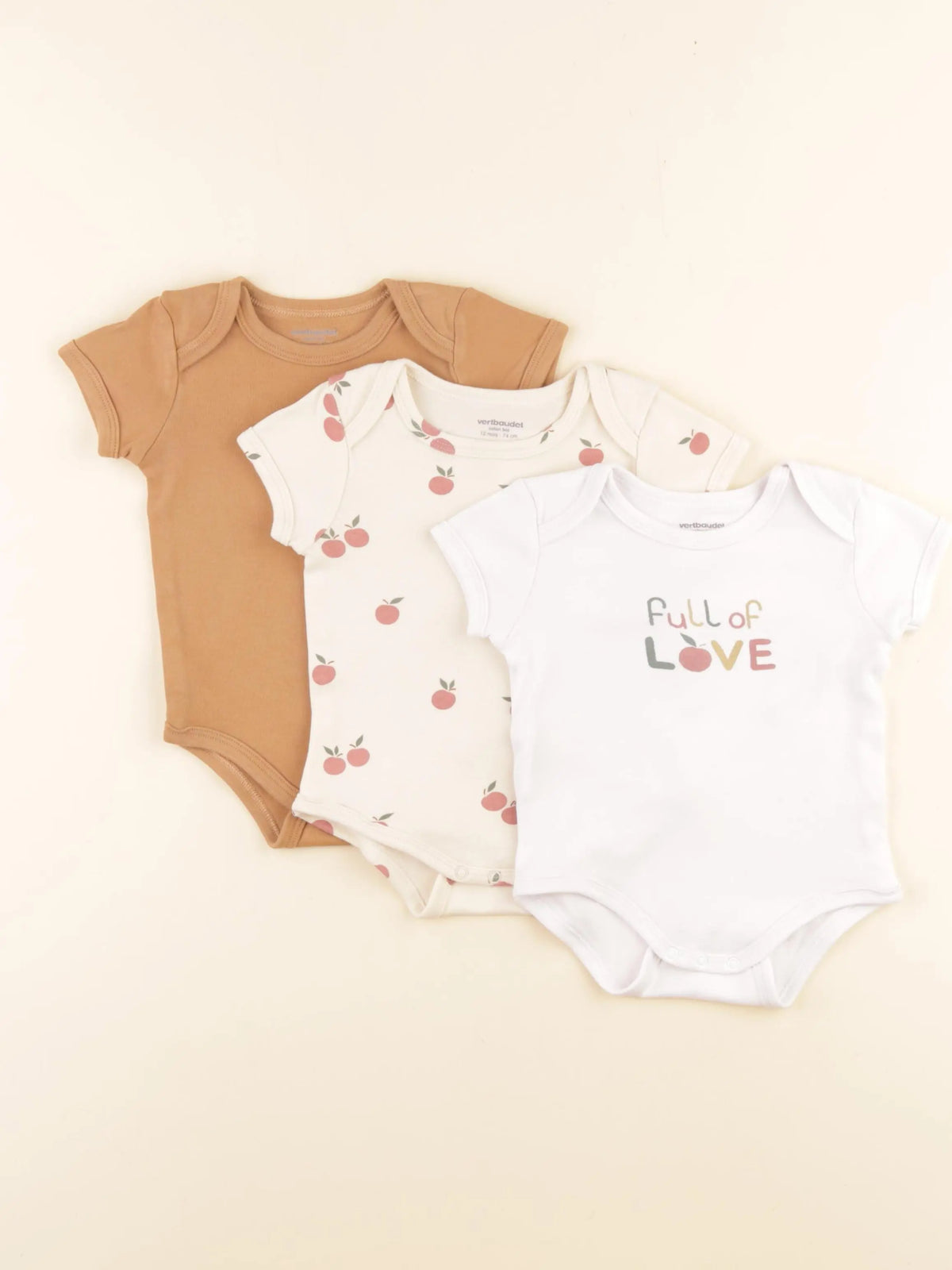 Vertbaudet - lot de 3 bodies en coton multicolore - 12 mois
