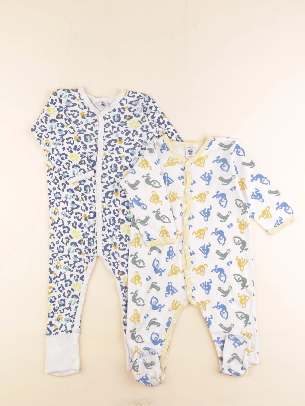 Petit Bateau - lot de 2 pyjamas coton bleu, blanc - 12 mois