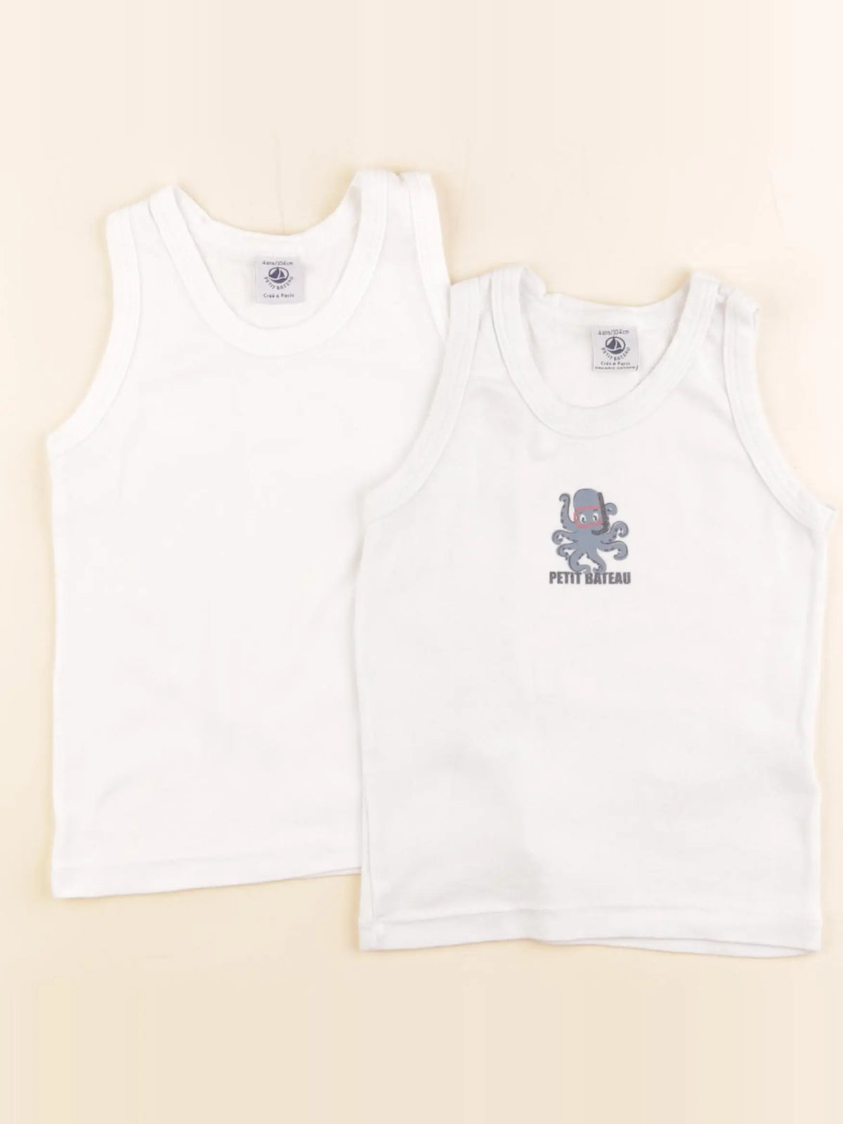 Petit Bateau - lot de 2 maillots de corps blanc - 4 ans