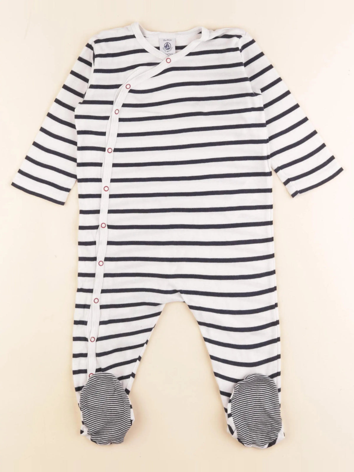 Petit Bateau - pyjama coton blanc, bleu - 18 mois