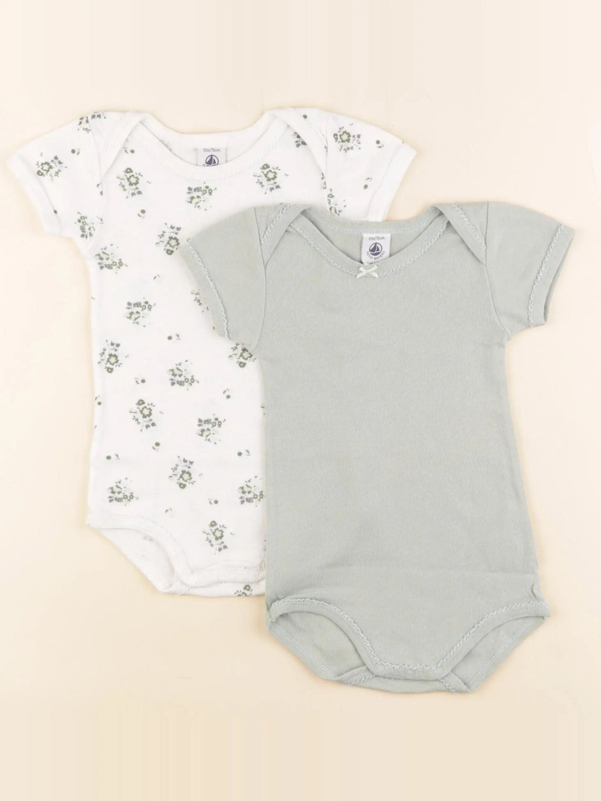 Petit Bateau - lot de 2 bodies en coton blanc, vert - 12 mois