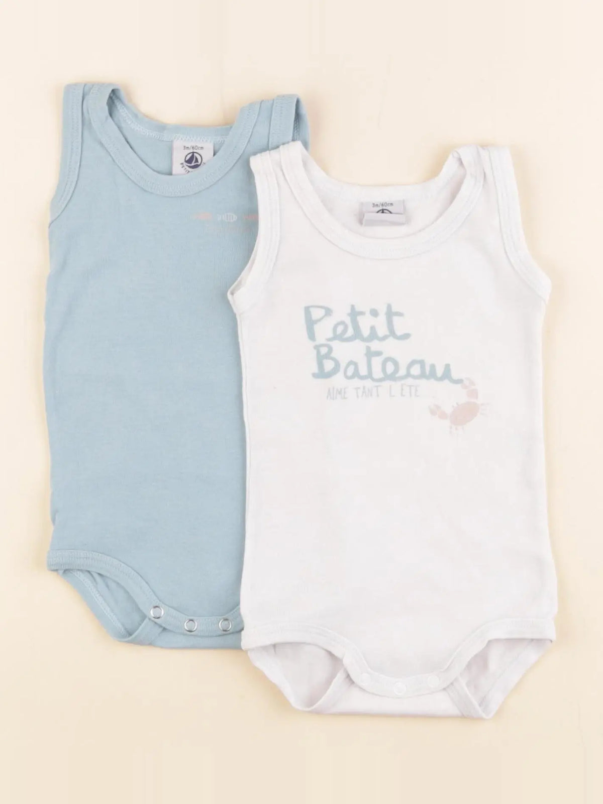 Petit Bateau - lot de 2 bodies en coton blanc, bleu - 3 mois