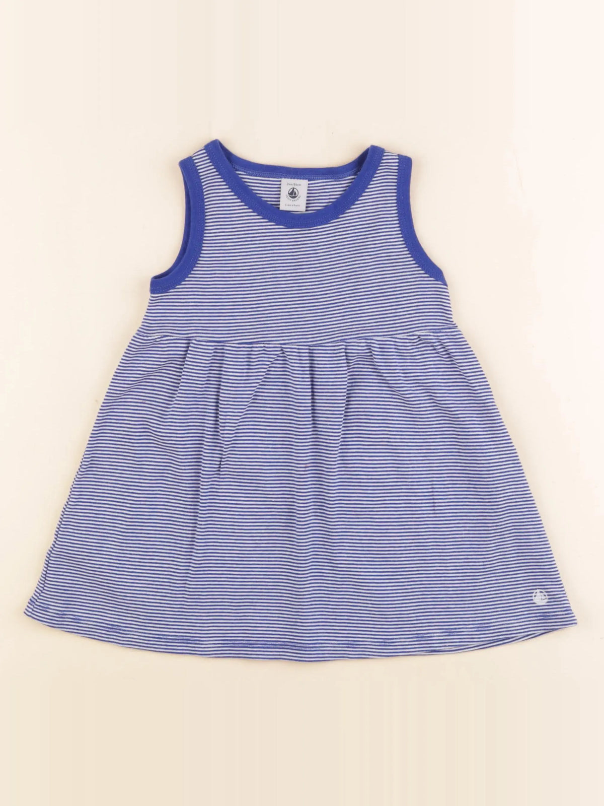 Petit Bateau - robe blanc, bleu - 2 ans