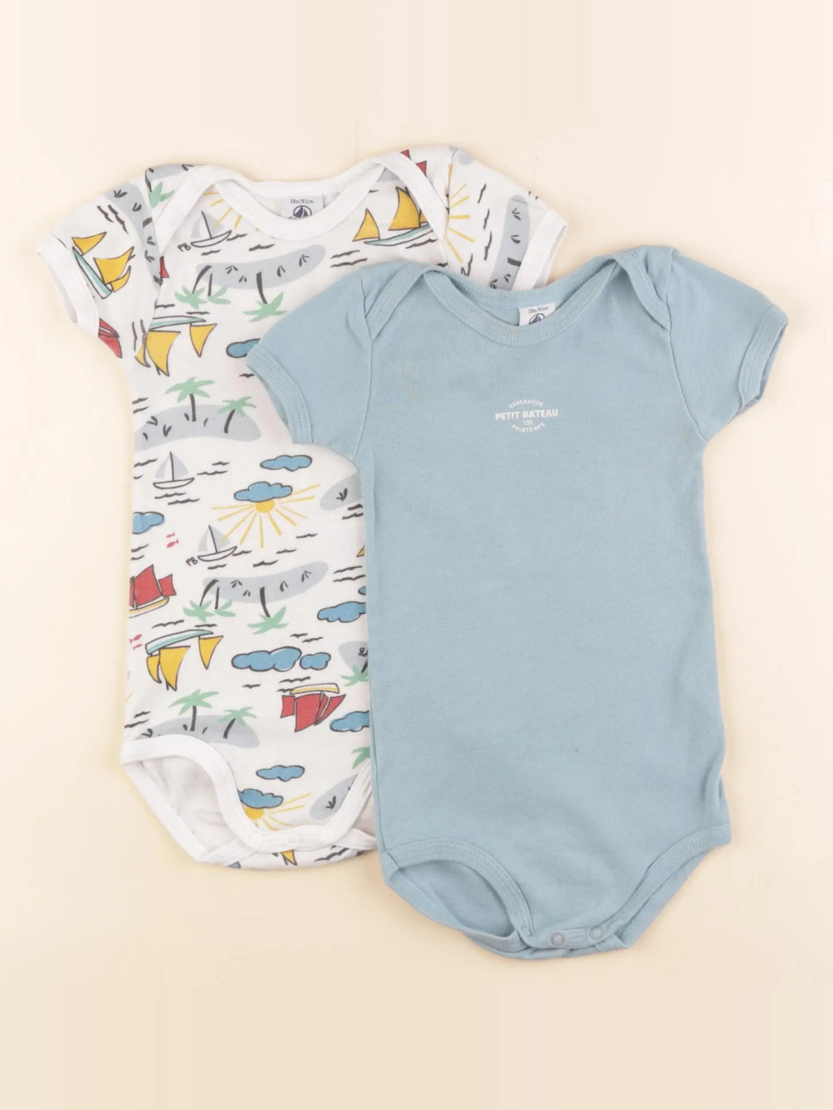 Petit Bateau - lot de 2 bodies en coton bleu, blanc - 18 mois
