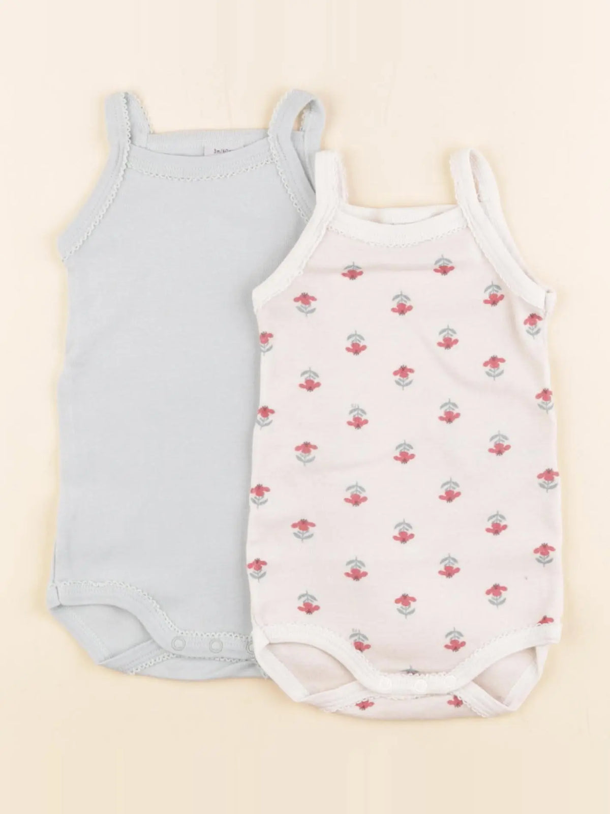 Petit Bateau - lot de 2 bodies en coton coton bleu, beige - 3 mois
