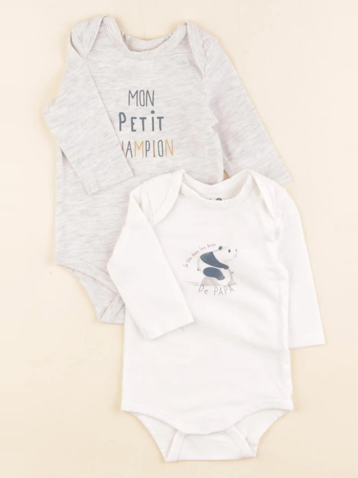 Tape à l'oeil - lot de 2 bodies en coton beige, blanc - 1 mois