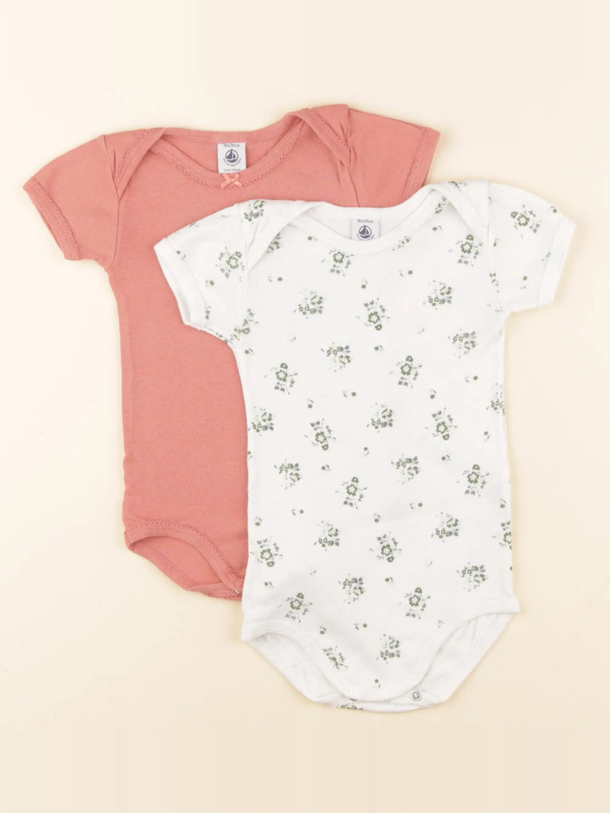 Petit Bateau - lot de 2 bodies en coton blanc, rose - 18 mois