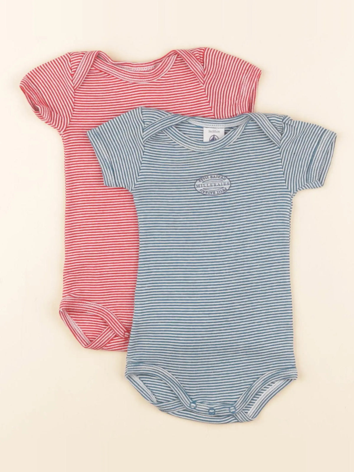 Petit Bateau - lot de 2 bodies en coton bleu, rouge - 3 mois
