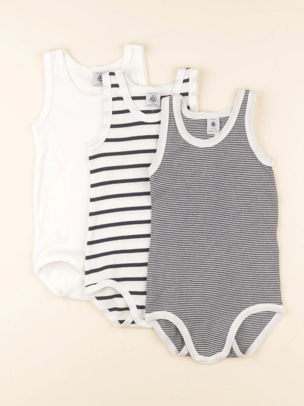Petit Bateau - lot de 3 bodies en coton bleu, blanc - 36 mois