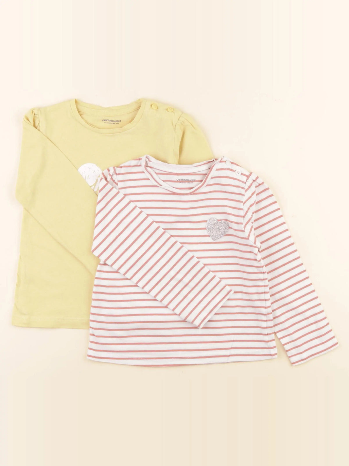 Vertbaudet - lot de 2 tee-shirts jaune, rose - 24 mois