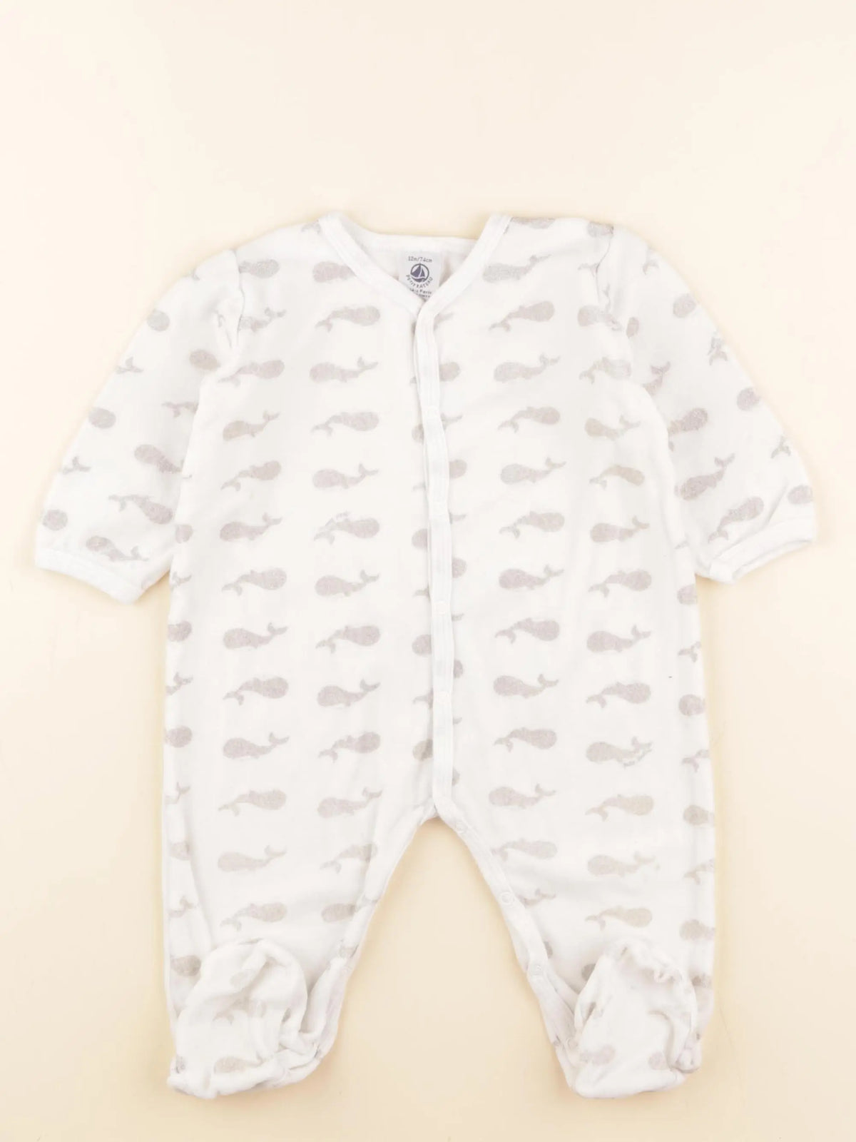Petit Bateau - pyjama velours blanc - 12 mois